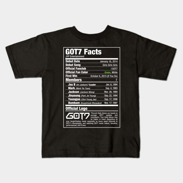 GOT7 Nutritional Facts 2 Kids T-Shirt by skeletonvenus